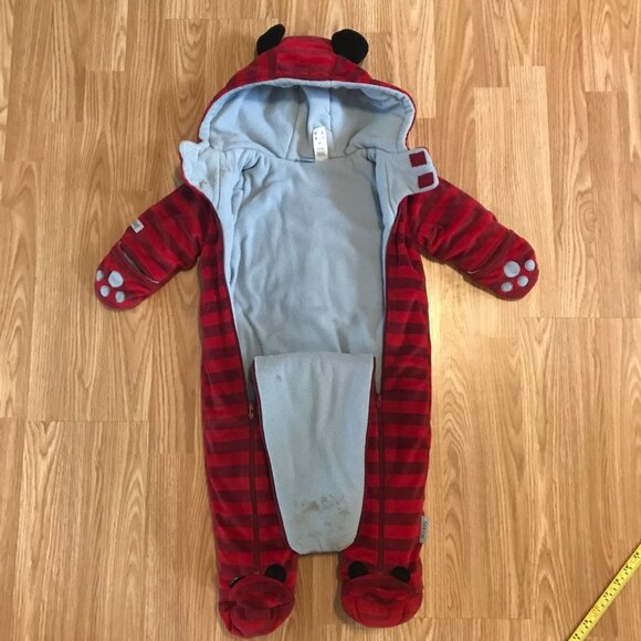 Disney Baby  Mickey Mouse Red & Black Striped Hooded Bunting Bag Outerwear 6-12M - Picture 6 of 7